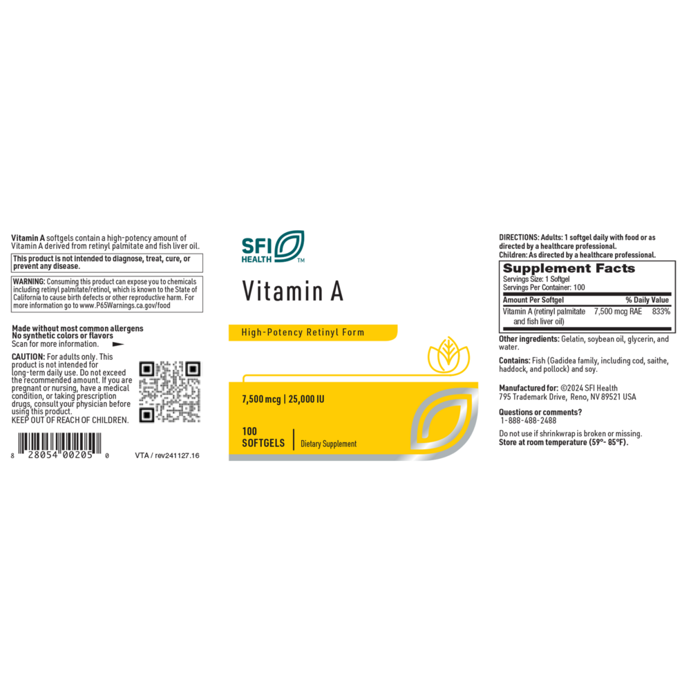 Vitamin A 25000IU, 100 Softgels