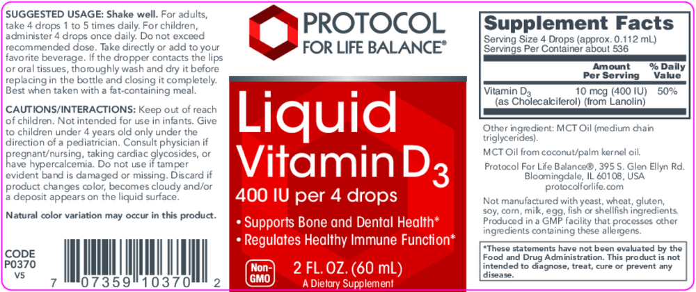 Liquid Vitamin D3, 60 Milliliters , Brand_Protocol for Life Balance Form_Liquid liquid Requires Consultation Size_60 Milliliters