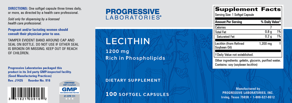Lecithin 1200mg, 100 Softgel Capsules , Brand_Progressive Labs Form_Softgels Requires Consultation Size_100 Softgel Capsules softgels