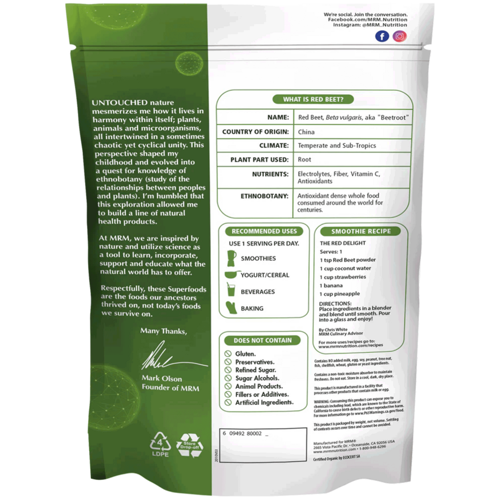 Raw Organic Red Beet Powder, 240 Grams