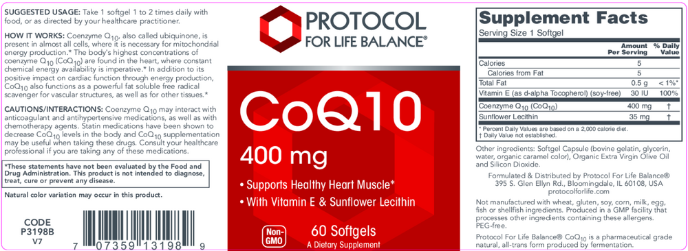 CoQ10 400mg, 60 Softgel Capsules , Brand_Protocol for Life Balance Form_Softgels Requires Consultation Size_60 Softgel Capsules softgels