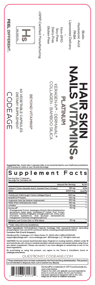 Hair Skin Nails Vitamins Platinum, 60 Capsules