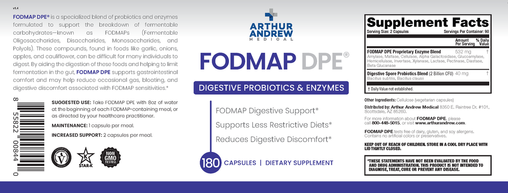 Arthur Andrew Medical FODMAP DPE, Fermentable Food Intolerance Relief - back