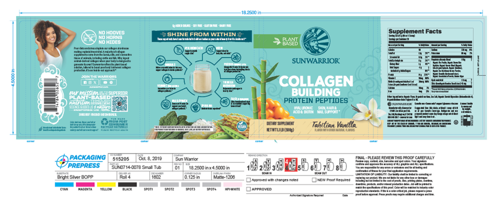 Collagen Building Protein Peptides, Tahitian Vanilla, 500 g Powder , Brand_Sunwarrior Flavor_Tahitian Vanilla Form_Powder Potency_14 g Size_500 g