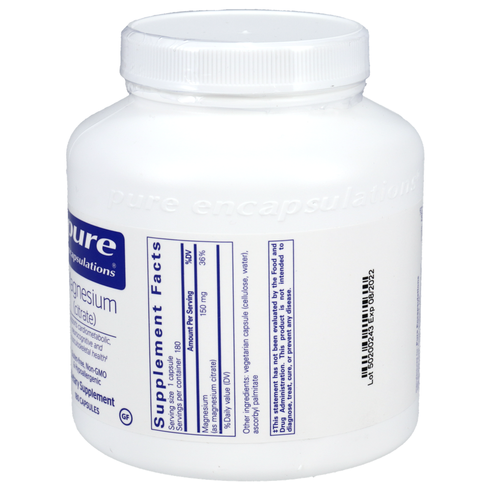 Magnesium (citrate), 150 mg, 180 Capsules , Brand_Pure Encapsulations caps Form_Capsules Not Emersons Potency_150 mg Size_180 Caps