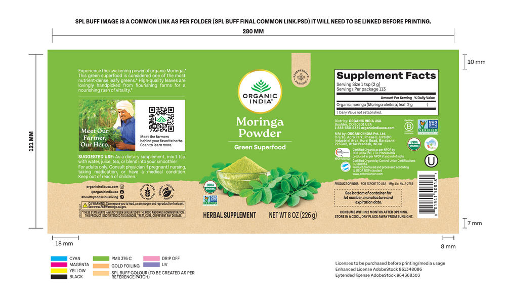 Organic Moringa Leaf Powder, 8 Oz (226 g) Powder , 20% Off - Everyday [On] Ayurveda Brand_Organic India Form_Powder