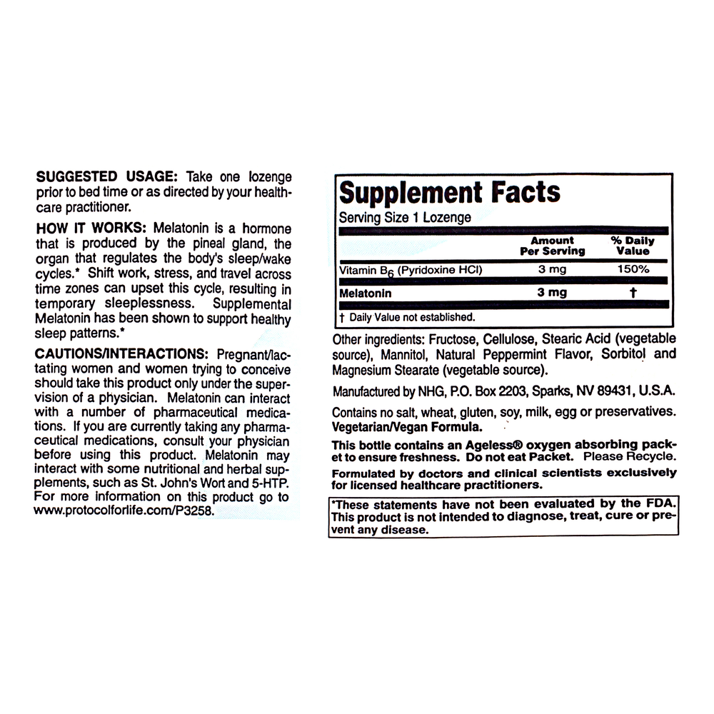 Melatonin 3mg, 120 Lozenges , Brand_Protocol for Life Balance Form_Lozenges lozenges Requires Consultation Size_120 Lozenges