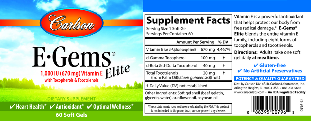 E-Gems® Elite 1000IU, 60 Softgels
