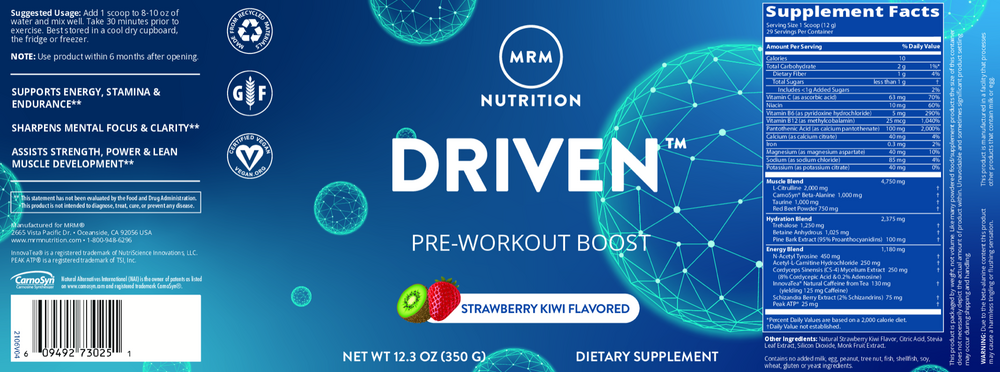 Driven™ Pre Workout Strawberry Kiwi Flavored, 350 Grams