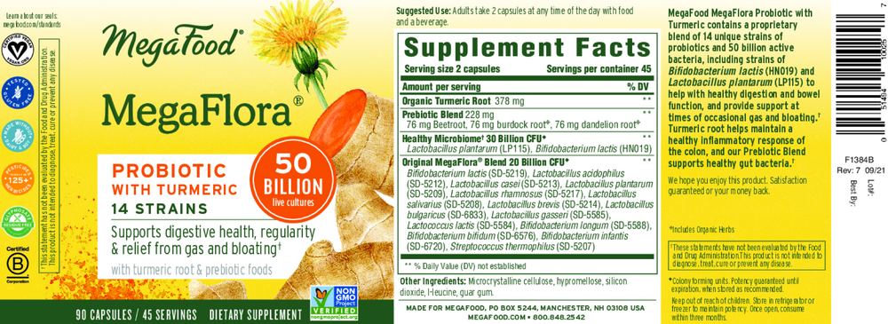 MegaFlora® Probiotic with Turmeric, 90 Capsules