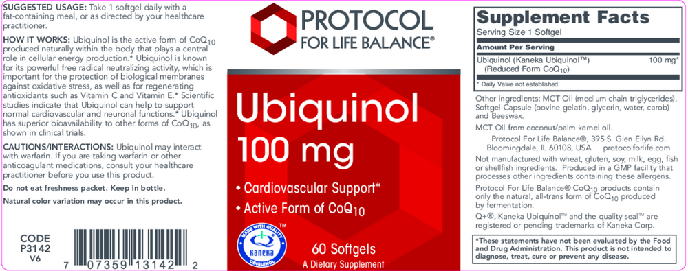 Ubiquinol 100mg, 60 Softgels , Brand_Protocol for Life Balance Form_Softgels Requires Consultation Size_60 Softgels softgels