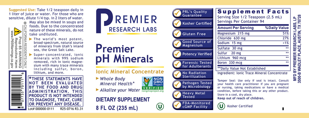 Premier pH Minerals, 235 Milliliters , Brand_Premier Research Labs Form_Liquid liquid Requires Consultation Size_235 Milliliters