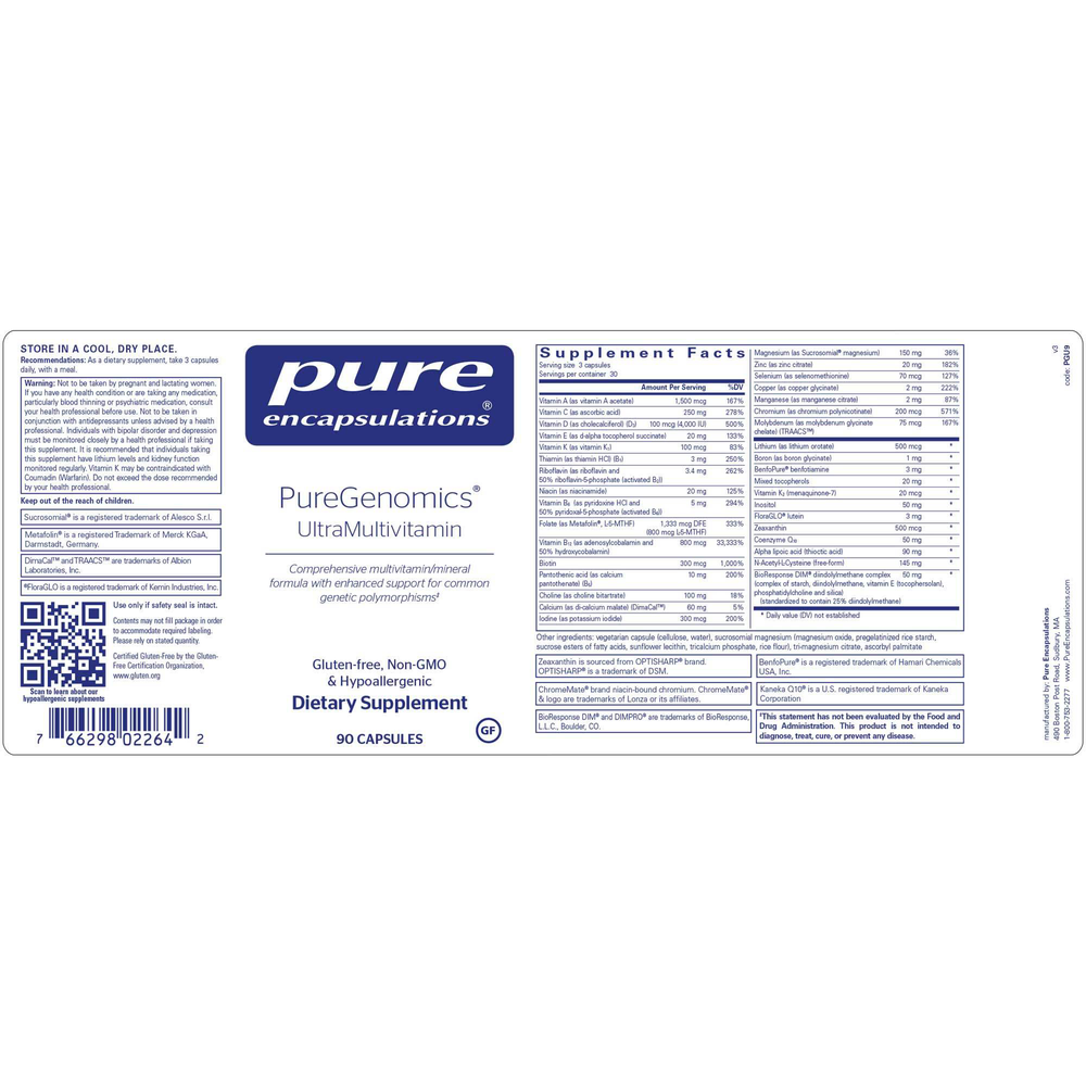 PureGenomics® Ultra Multivitamin, 90 Capsules , Brand_Pure Encapsulations caps Emersons Form_Capsules Requires Consultation Size_90 Capsules
