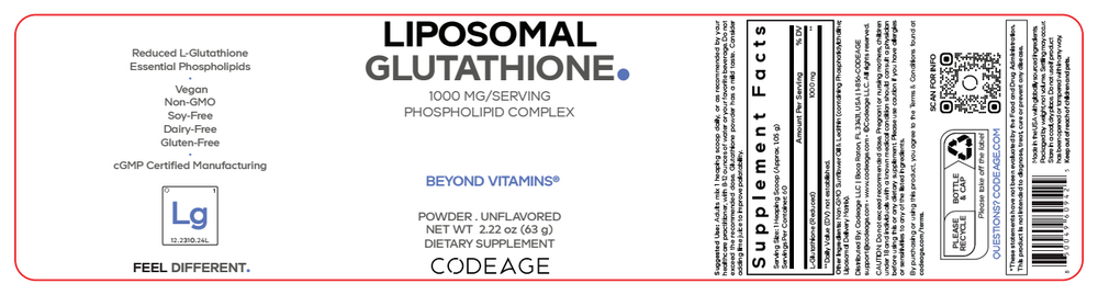 Liposomal Glutathione Powder 1000 mg, Unflavored, 63 g Powder