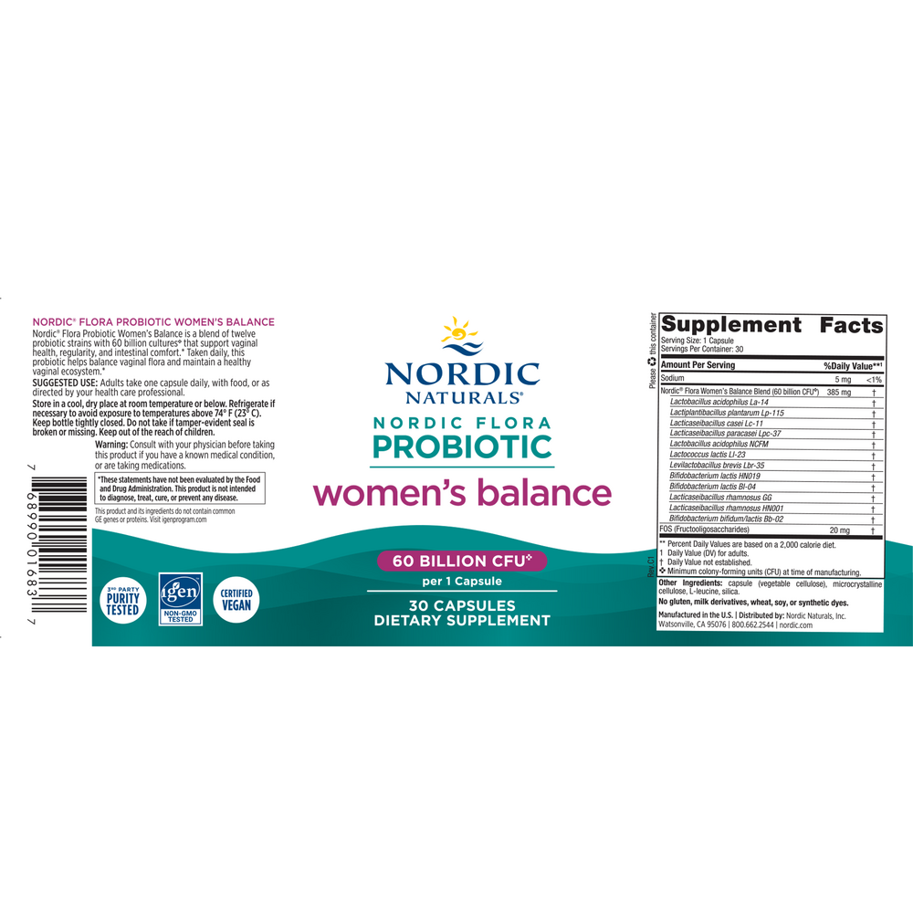 Nordic Flora Probiotic Women's Balance - back of bottle