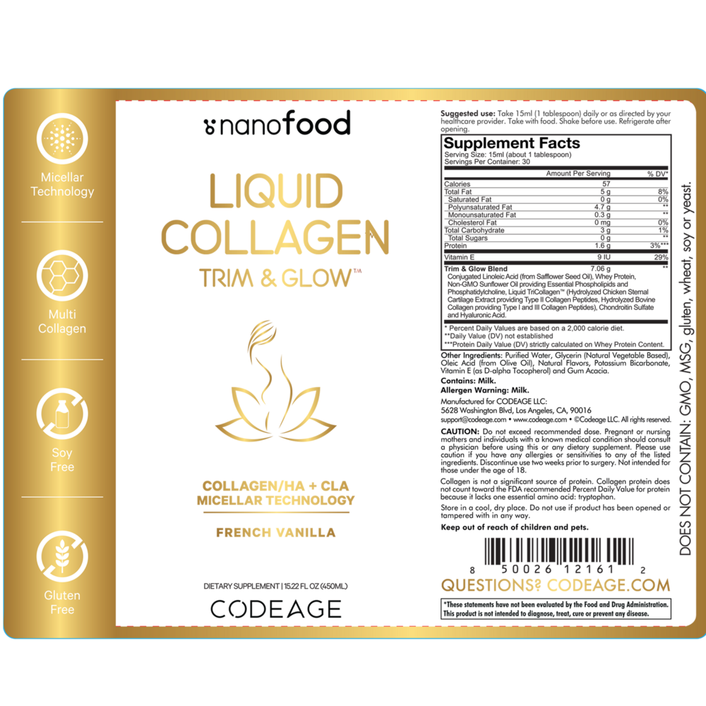 Collagen/HA + CLA - Vanilla Liquid, 450 mL Liquid