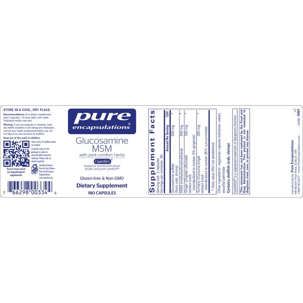 Glucosamine/MSM with joint comfort herbs‡, 180 Capsules , Brand_Pure Encapsulations caps Form_Capsules Not Emersons Size_180 Caps