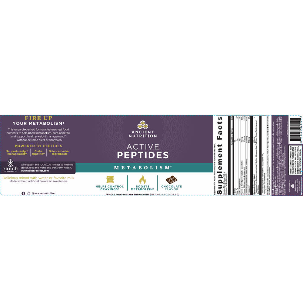 Ancient Nutrition Active Peptides Powder - Metabolic Booster - Chocolate - back