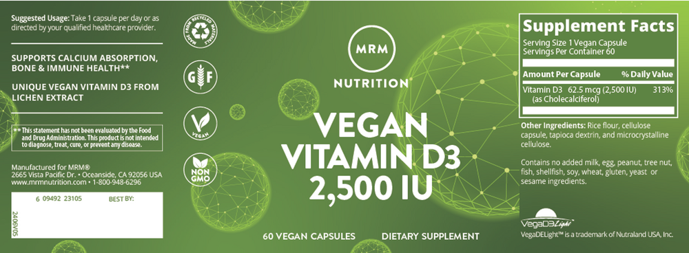 Vegan Vitamin D3 2500IU, 60 capsules