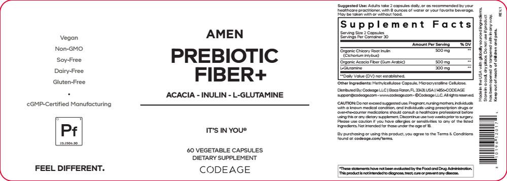 Amen Prebiotic Fiber+, 60 Capsules