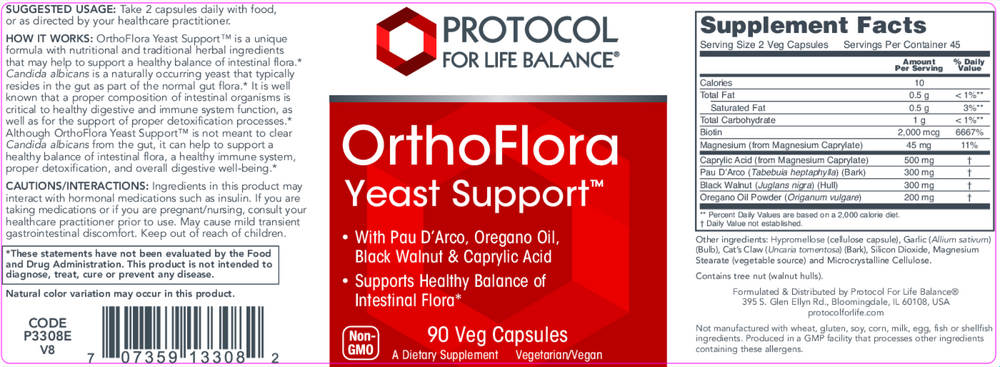OrthoFlora Yeast Support, 90 Capsules , Brand_Protocol for Life Balance capsules Form_Capsules Requires Consultation Size_90 Capsules
