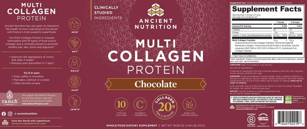 Ancient Nutrition Multi Collagen Protein Chocolate - back