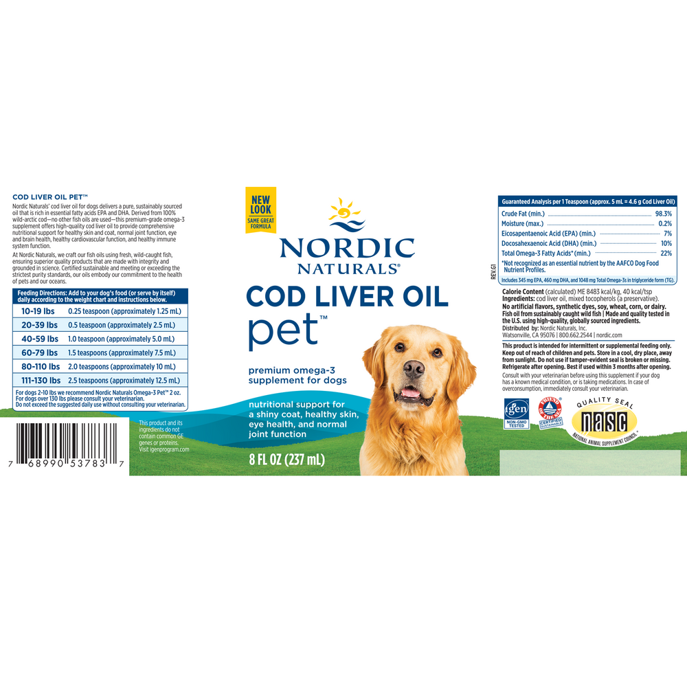 Nordic Naturals Pet Cod Liver Oil Liquid Plain - back of bottle