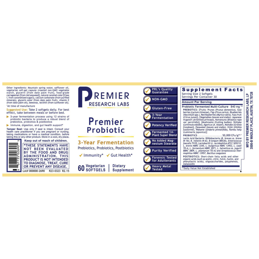 Premier Probiotic Caps, 60 Softgels , Brand_Premier Research Labs Form_Softgels Requires Consultation Size_60 Softgels softgels