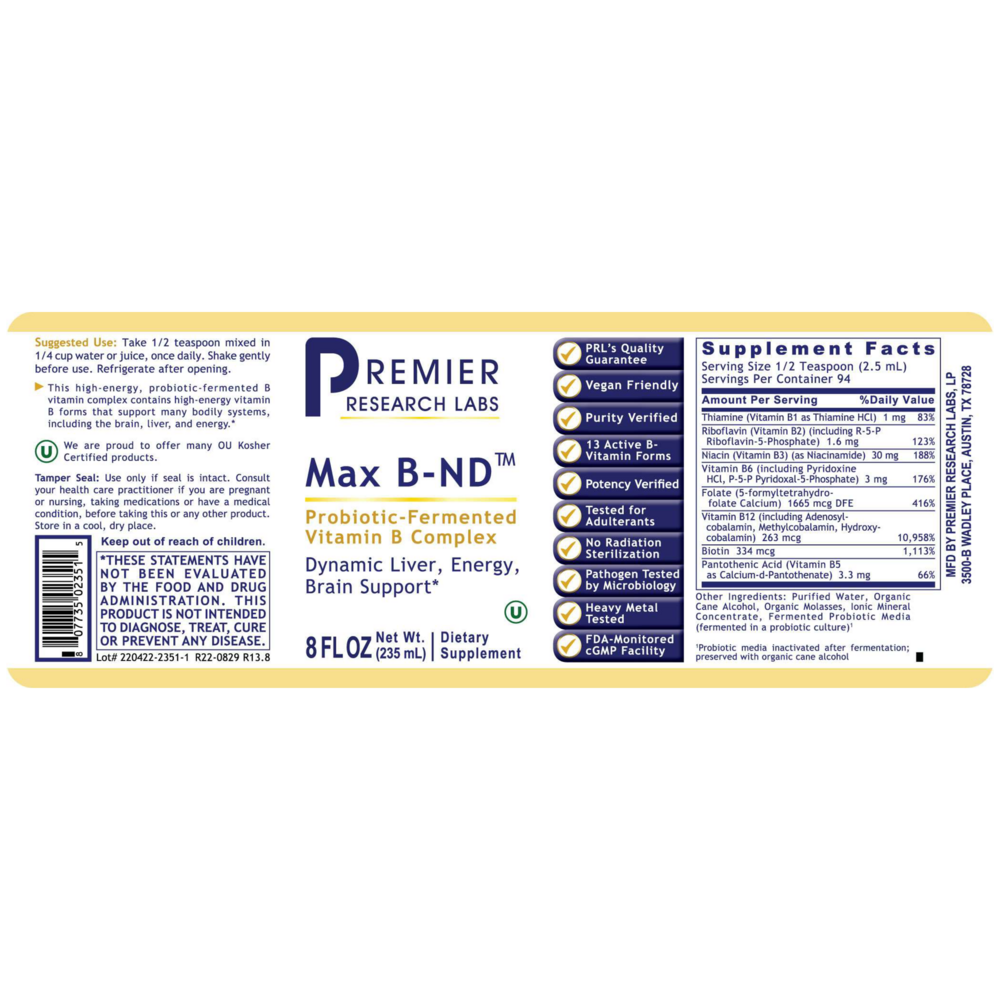 Max B-ND™, 235 Milliliters , Brand_Premier Research Labs Form_Liquid liquid Requires Consultation Size_235 Milliliters