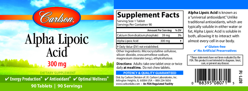 Alpha Lipoic Acid 300mg, 90 Tablets