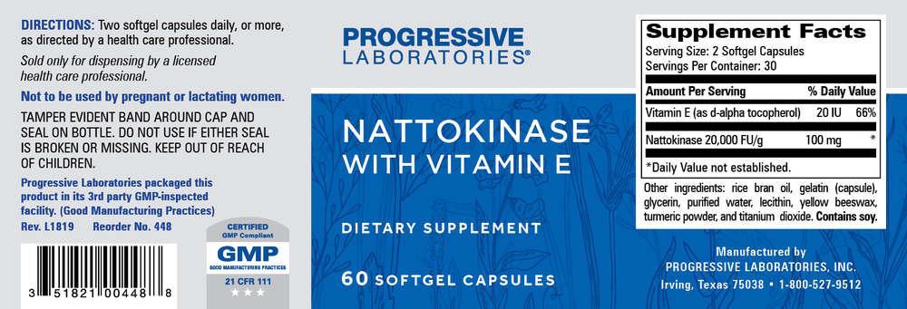 Nattokinase with Vitamin E, 60 Softgels , Brand_Progressive Labs Form_Softgels Requires Consultation Size_60 Softgels softgels