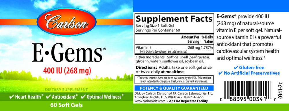 E-Gems® 400IU, 60 Softgels
