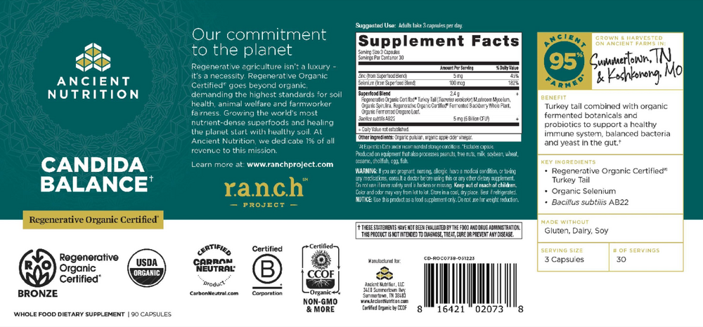 Ancient Nutrition Regenerative Organic Certified Candida Balance - back