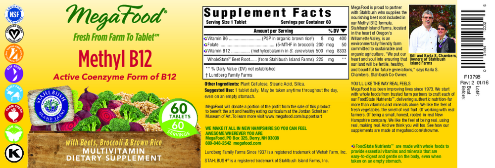 Methyl B12 Active Coenzyme Form of B12, 60 Tablets , Brand_MegaFood Form_Tablets Size_60 Tabs tabs
