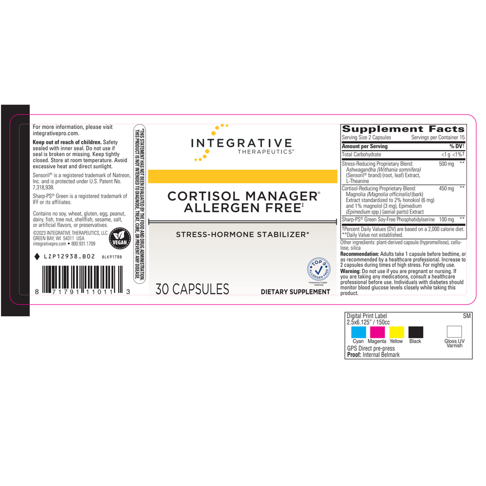 Cortisol Manager® Allergen Free, 30 Capsules
