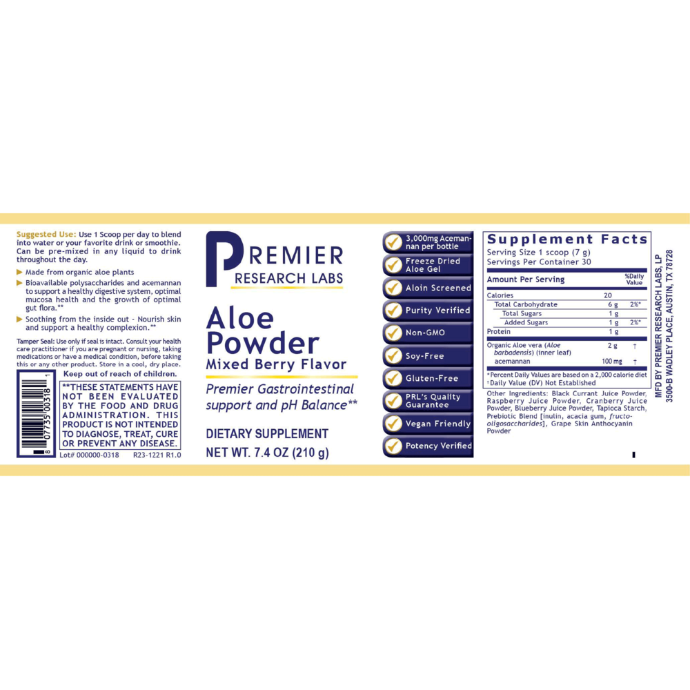 Premier Aloe Powder, Mixed Berry Flavor, 210 Grams , Brand_Premier Research Labs Form_Powder powder Requires Consultation Size_210 Grams