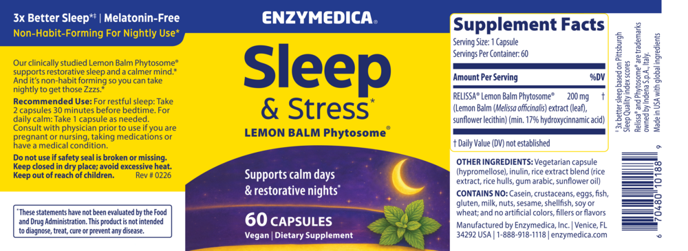Sleep & Stress (Phytosome Lemon Balm), 60 Capsules