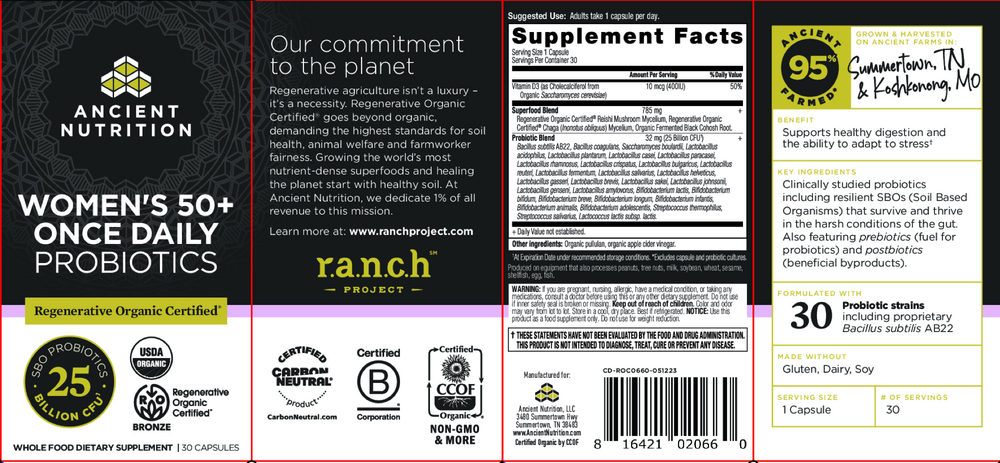 Ancient Nutrition Regenerative Organic Certified Women's 50+ Once Daily 25B - back