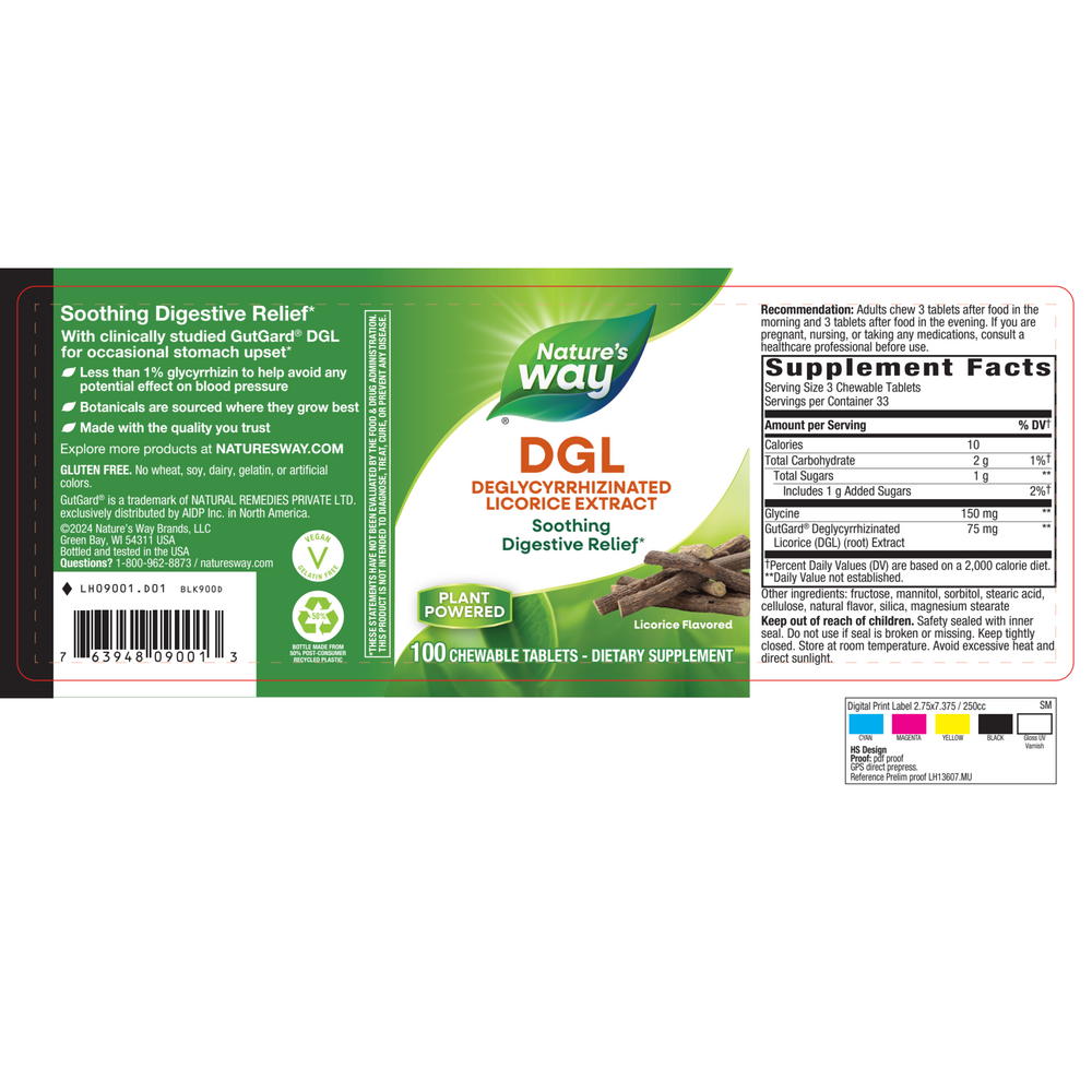 DGL, Licorice Flavor, 100 Chewable Tablets , Brand_Nature's Way Flavor_Licorice Form_Chewable Tablets Size_100 Chewables tabs