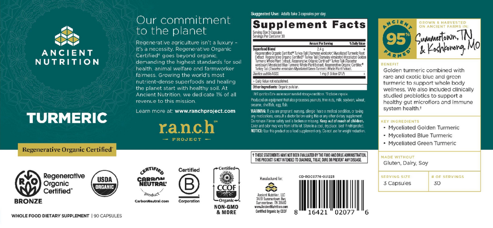 Ancient Nutrition Regenerative Organic Certified Turmeric - back