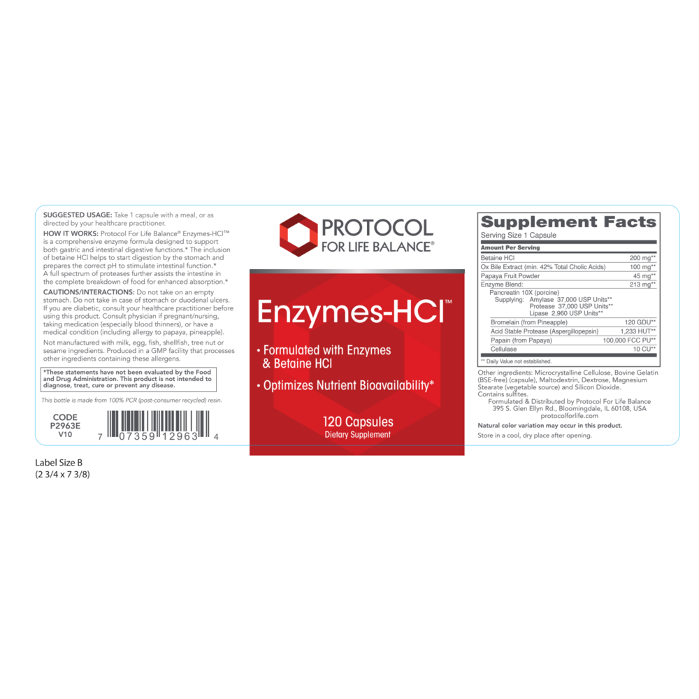 Enzymes-HCI, 120 Capsules , Brand_Protocol for Life Balance capsules Form_Capsules Requires Consultation Size_120 Capsules