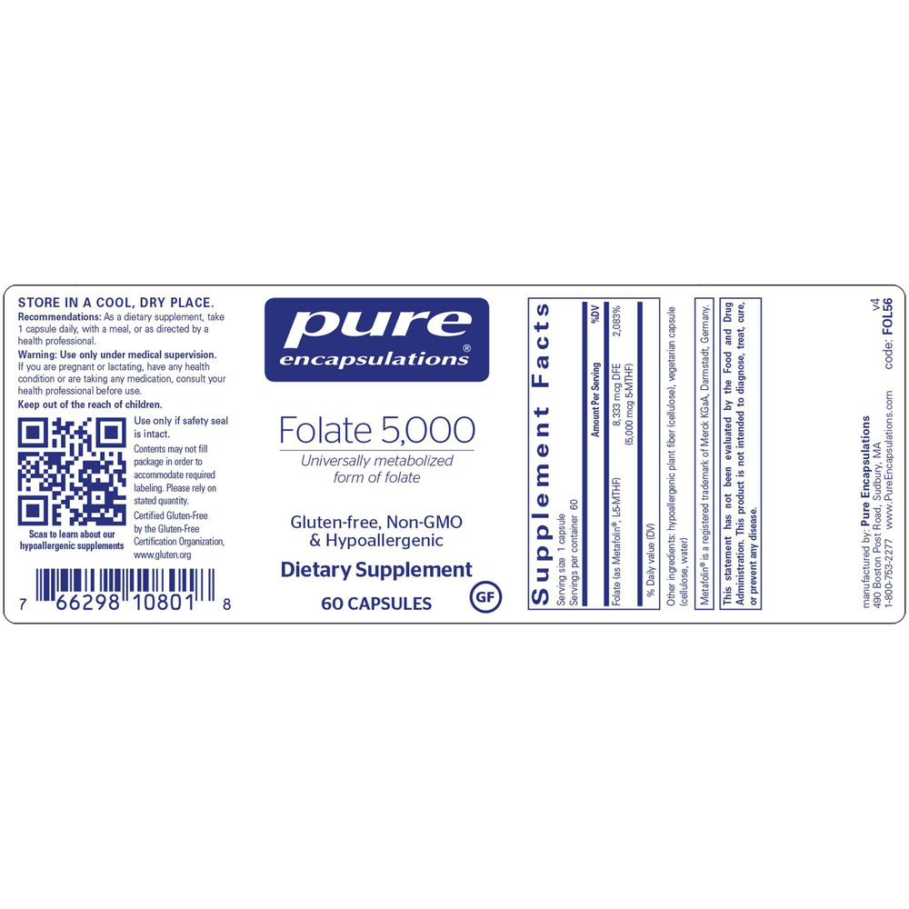 Folate 5000, 60 Capsules , Brand_Pure Encapsulations caps Emersons