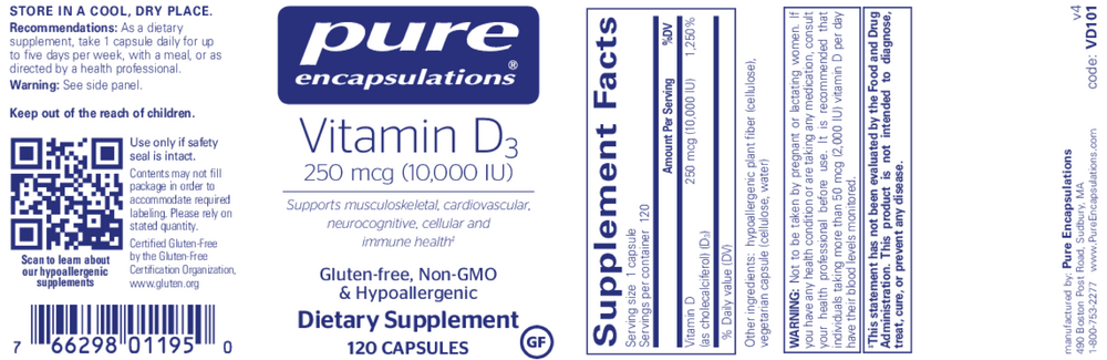Vitamin D3 250mcg (10,000IU), 120 Capsules , Brand_Pure Encapsulations Form_Capsules Requires Consultation Size_120 Capsules