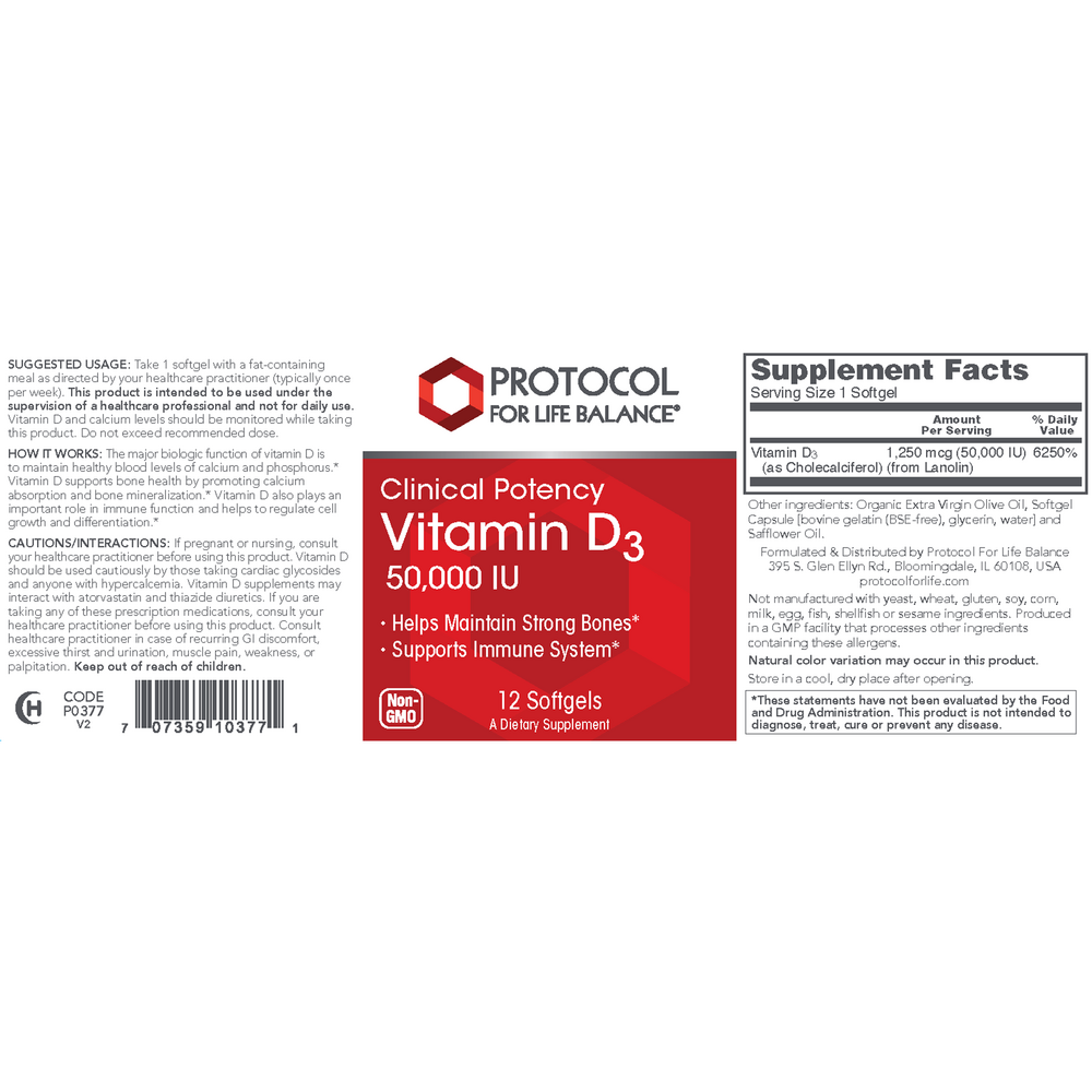 Vitamin D3 50,000 IU, 12 Softgels , Brand_Protocol for Life Balance Form_Softgels Requires Consultation Size_12 Softgels softgels