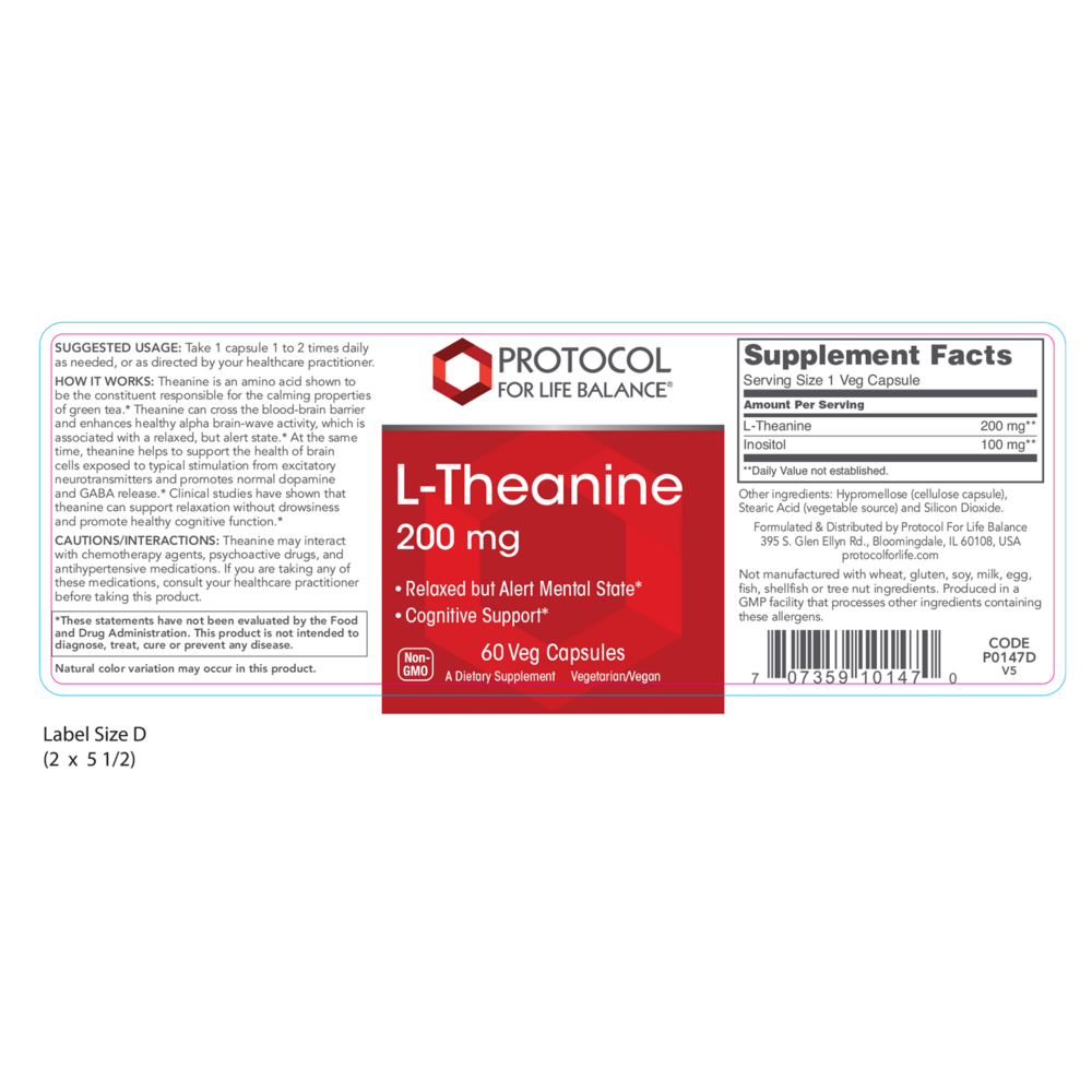 L-Theanine 200mg, 60 Capsules , Brand_Protocol for Life Balance capsules Form_Capsules Requires Consultation Size_60 Capsules