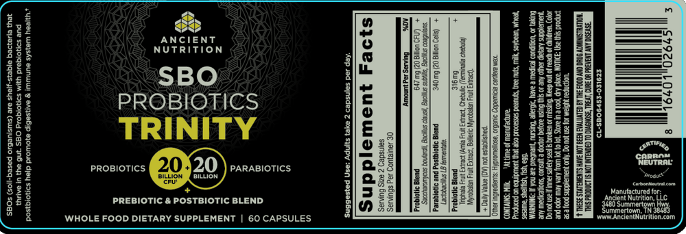 Ancient Nutrition SBO Probiotic - Trinity - back