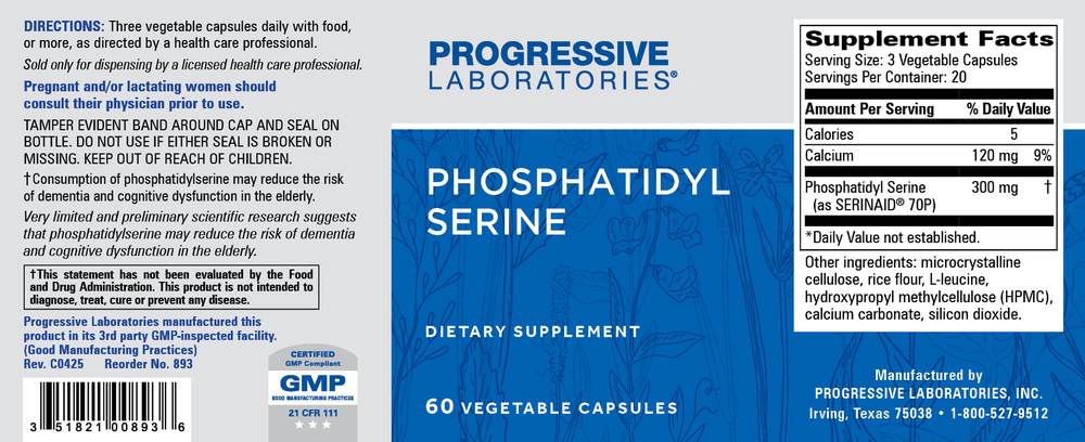 Phosphatidyl Serine, 60 Capsules , Brand_Progressive Labs capsules Form_Capsules Requires Consultation Size_60 Capsules