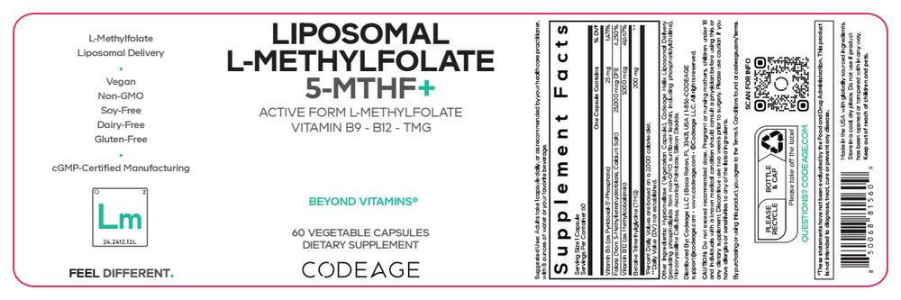 Liposomal L-Methylfolate 5-MTHF+, 60 Capsules