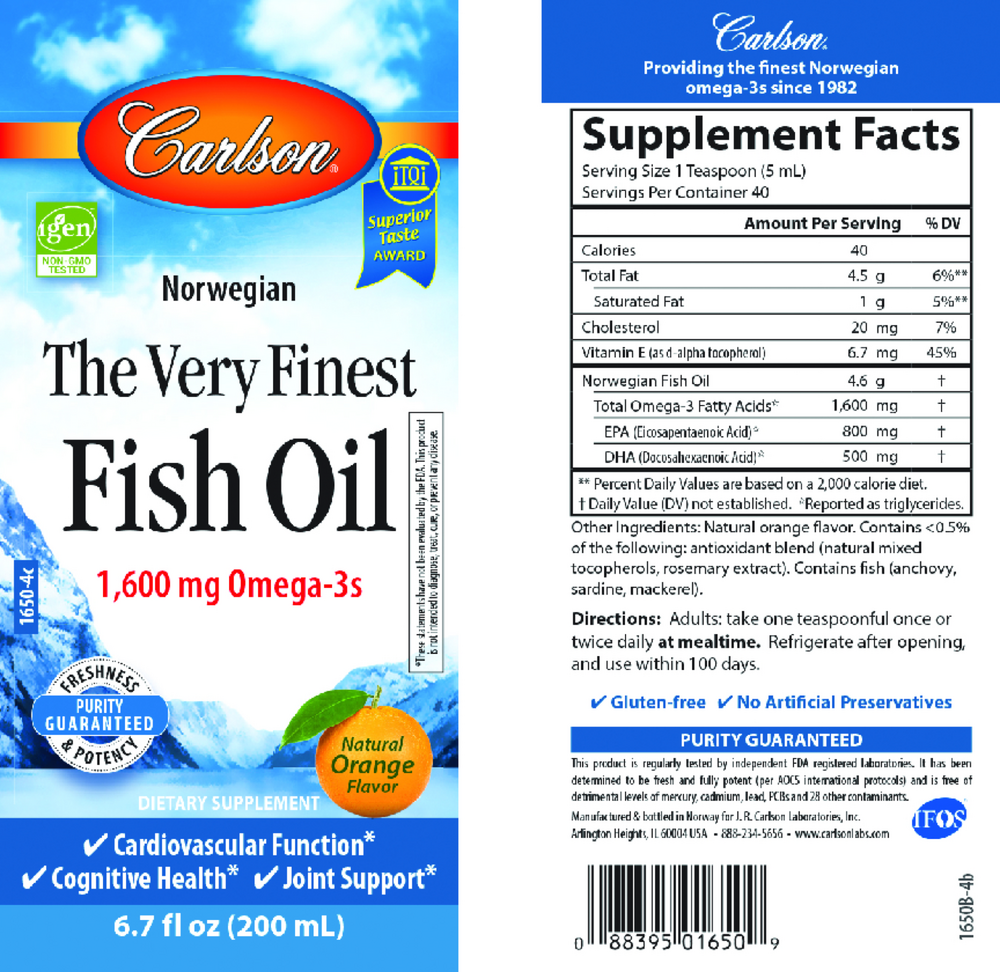 Norwegian The Very Finest Fish Oil, 1600 mg Omega-3s, Orange Flavor, 6.7 Fl Oz (200 mL) Liquid