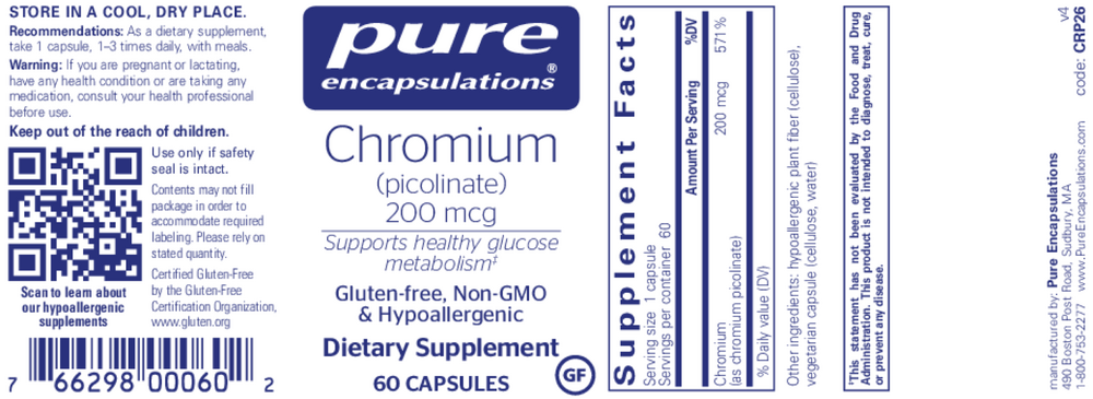 Chromium (Picolinate), 200 mcg, 60 Capsules , Brand_Pure Encapsulations caps Emersons